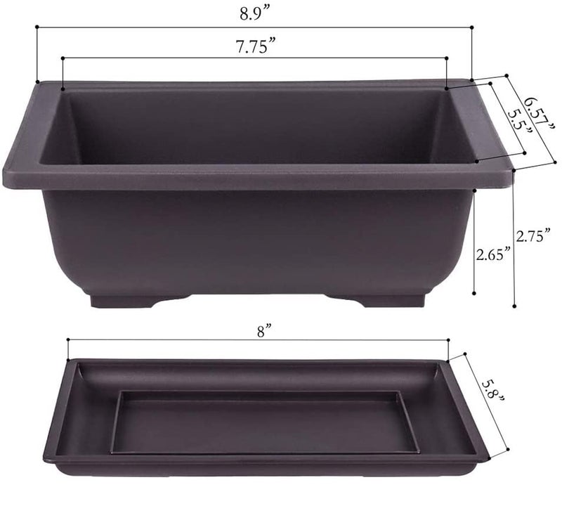 MUZHI 6PCS/Pack Retro Style Basin Larger Plastic Flower Pot Planters 9 Inch Bonsai Plant Bowl Nursery Pots Plastic Bonsai Training Pots Rectangle Large - Image 2